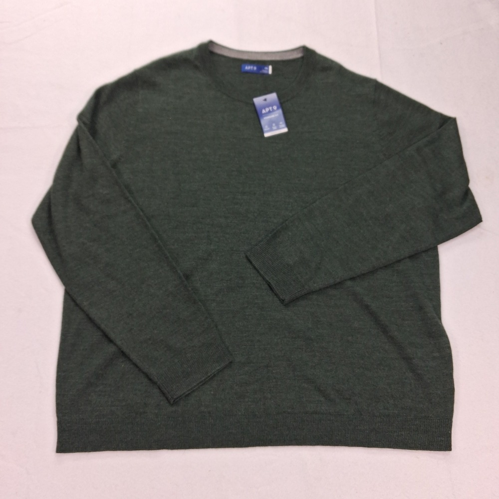 Apt. 9 Sweater Mens XXL Crewneck Green Heather Merino Blend NEW